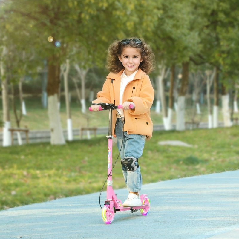 Children's Scooter with Double Brakes and Footrest, Foldable Metal Frame, Pink