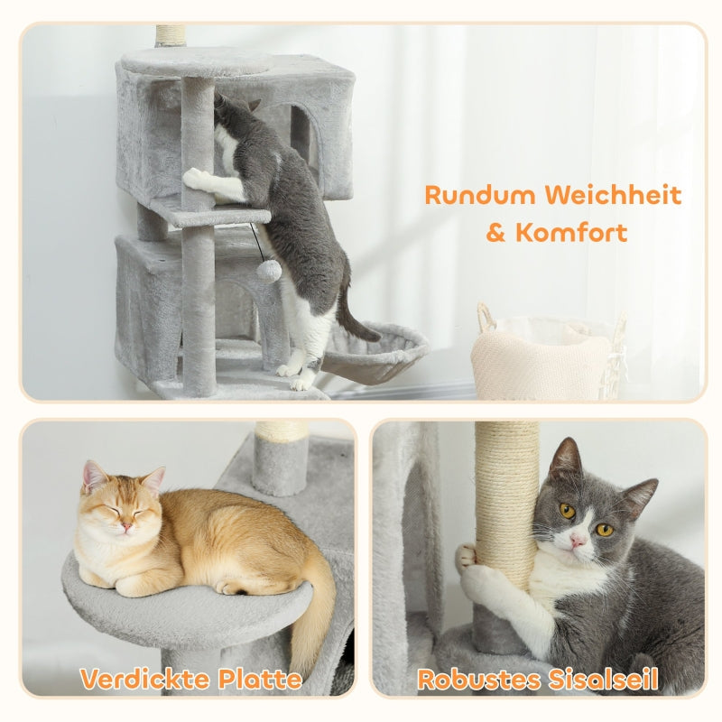 PawHut 140cm Cat Tree Multi-Level Sisal Posts & Plush Platforms Beige/Grey