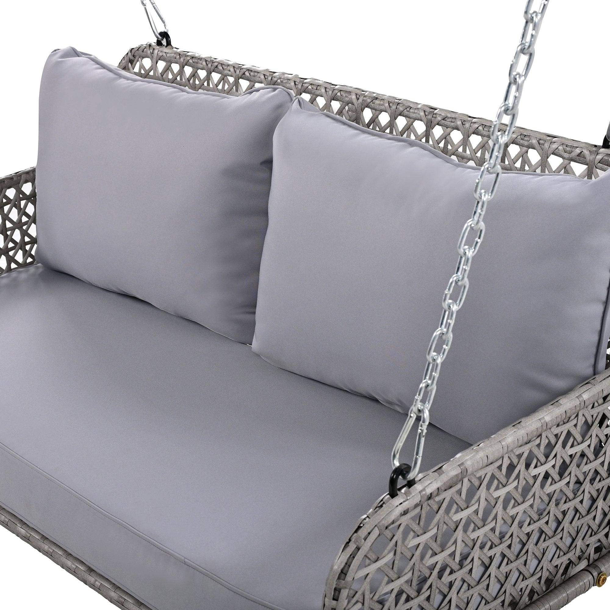 PE Rattan Double Swing Seat with Cushions and Chains, Grey