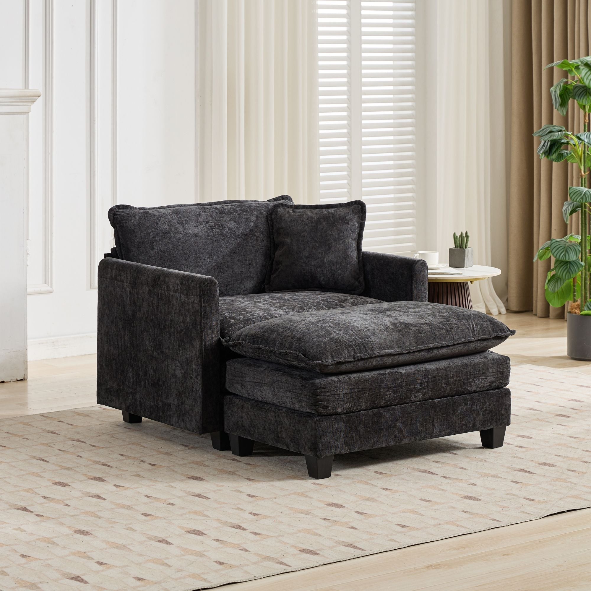 Cloud Sofa Single Seat Sectional Couch Comfy Upholstered - Chenille Black