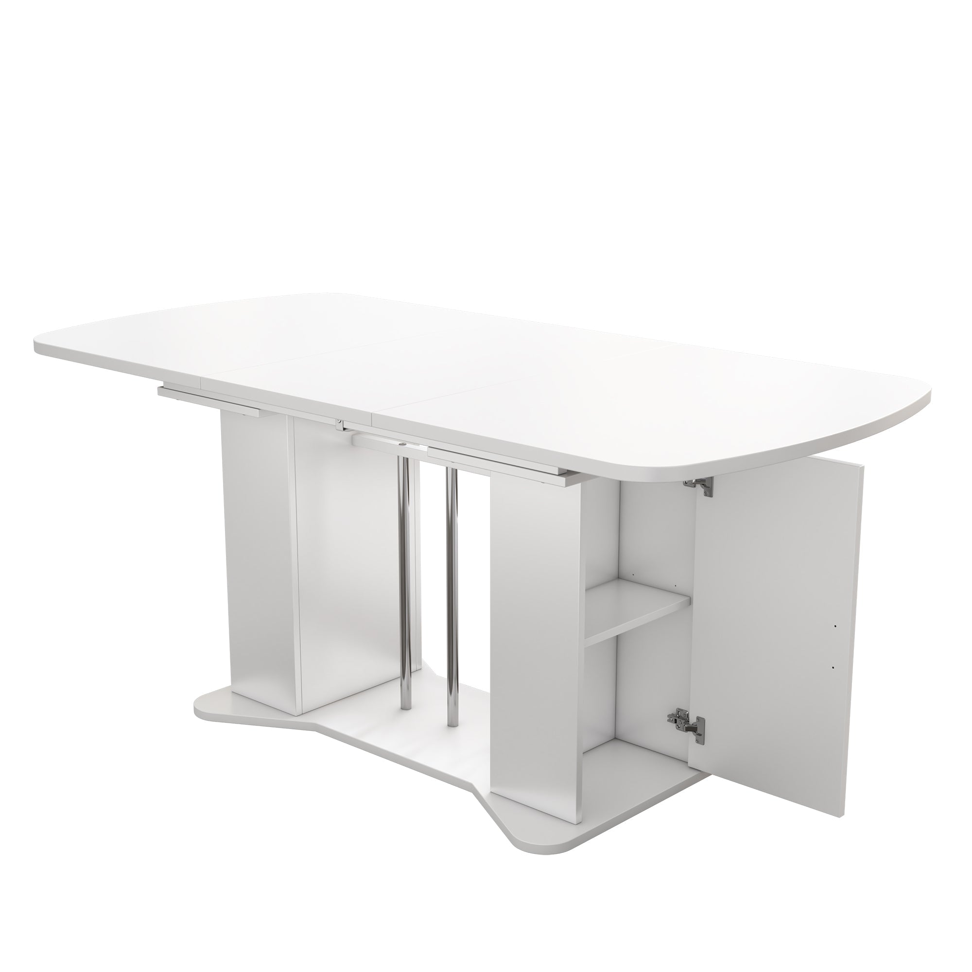 Extendable Dining Table 120/160x80cm Modern Storage - White/Silver Legs