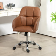 Faux Leather Tub Office Chair with Wheels, Brown