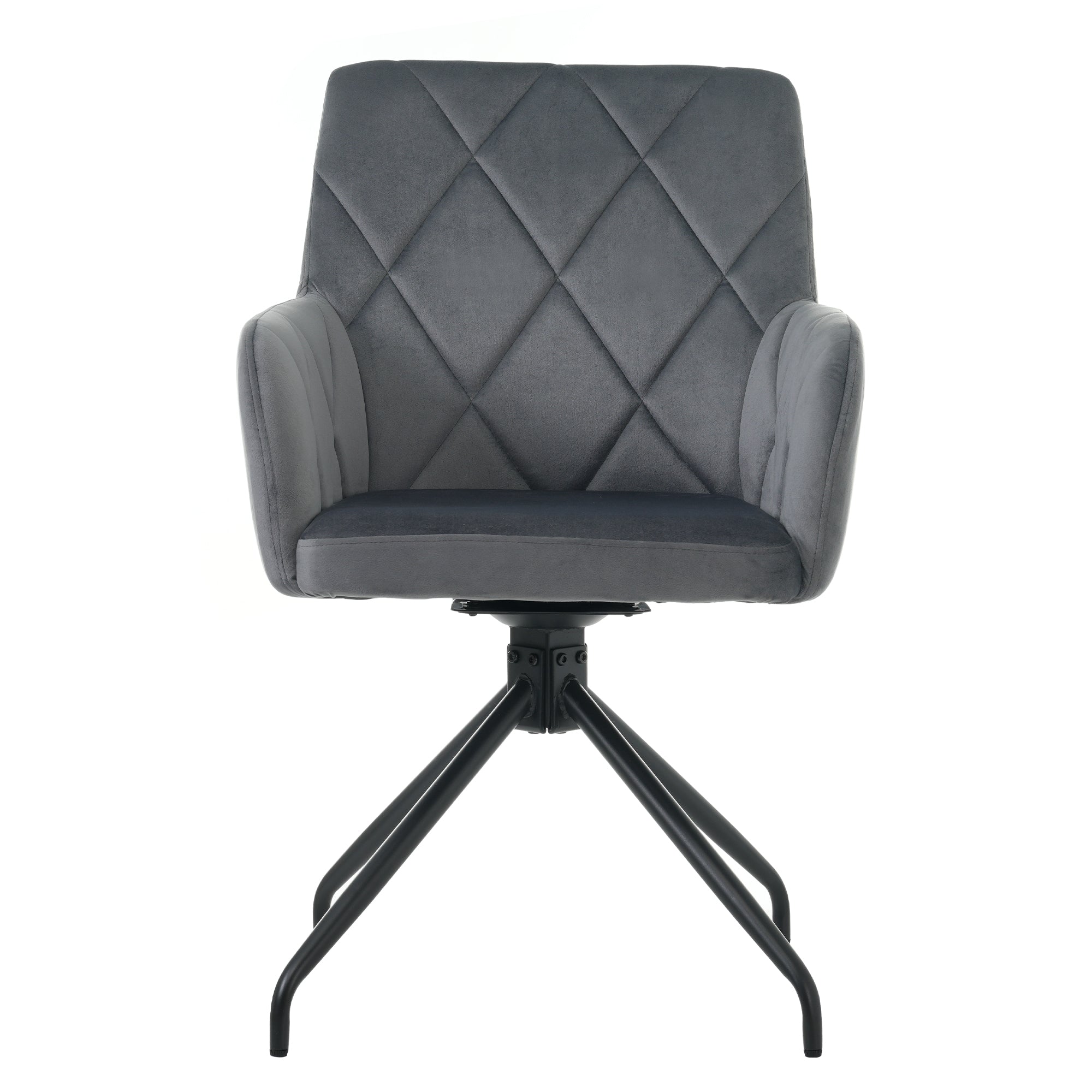 Swivel Dining Chair Set of 4, 360° Upholstered Diamond Pattern Armchair, Velvet Anthracite