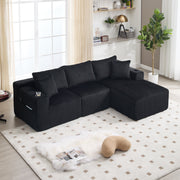 Modular Sofa Set Chaise Longue & 2-Seater with Pockets, Corduroy Fabric