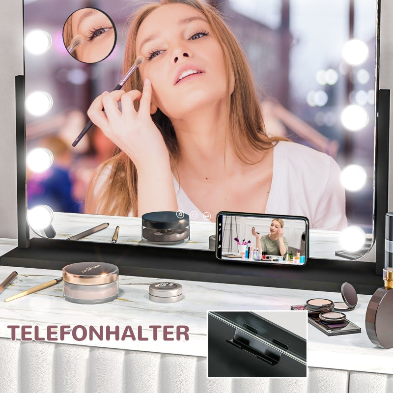 LED-Kosmetikspiegel, 3 Leuchtmodi, dimmbar, Touch-Steuerung, Schwarz