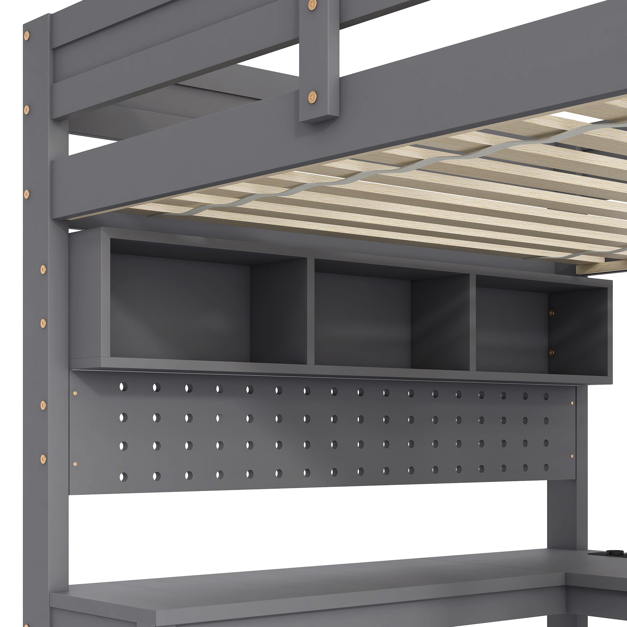 Gaming Loft Bed with Desk, LED Lighting and Charging Station, 90 x 200 cm, Grey Wood