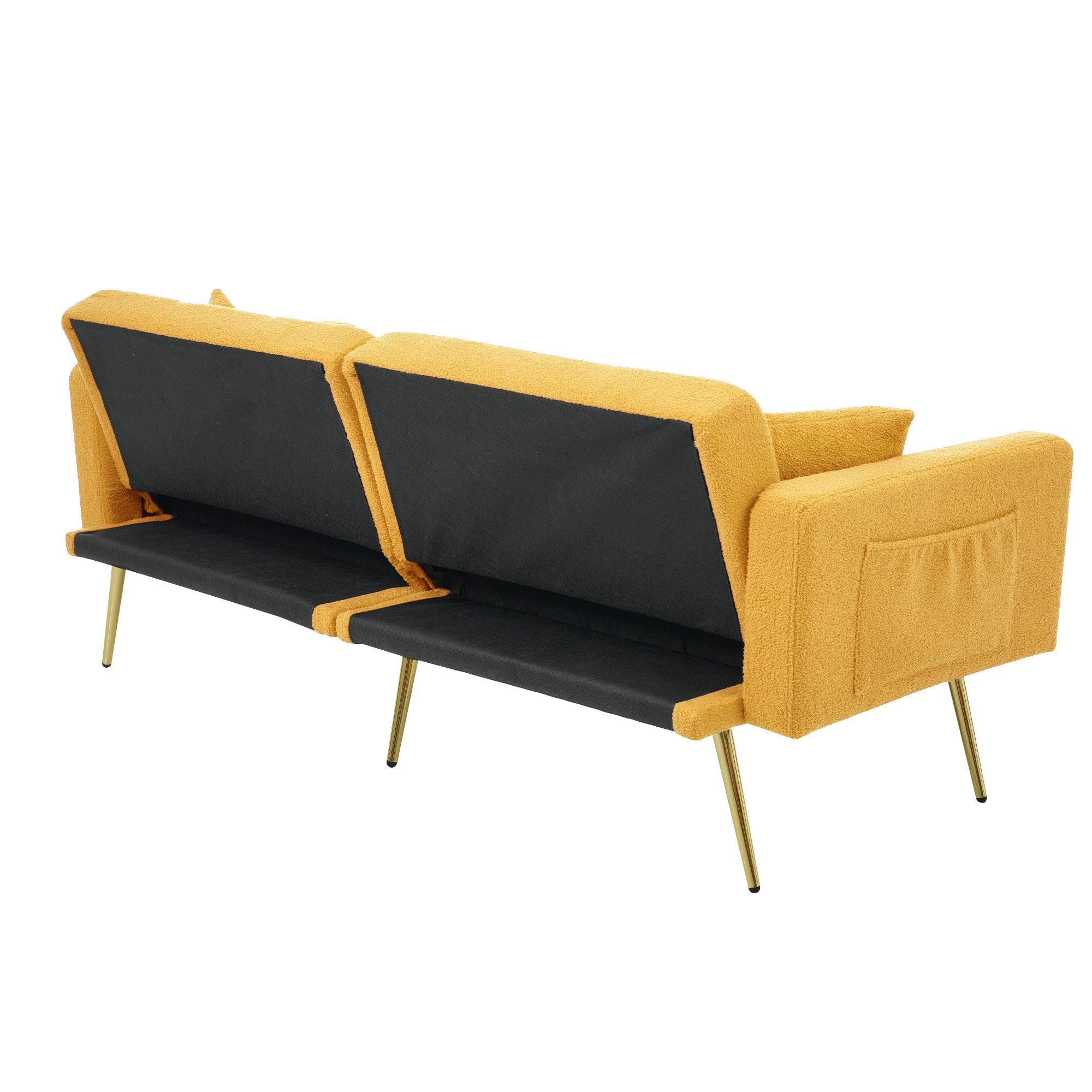 Sofa Bed Adjustable Angle Storage Side Pockets Gold Legs