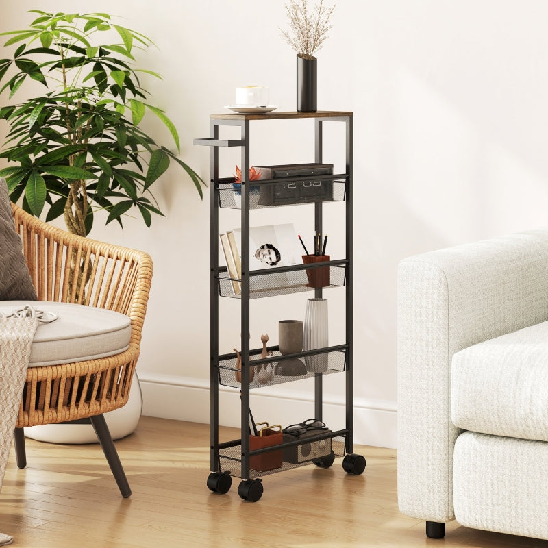 Kitchen Trolley 5-Tier with Worktop, Wheels & Handle - Black