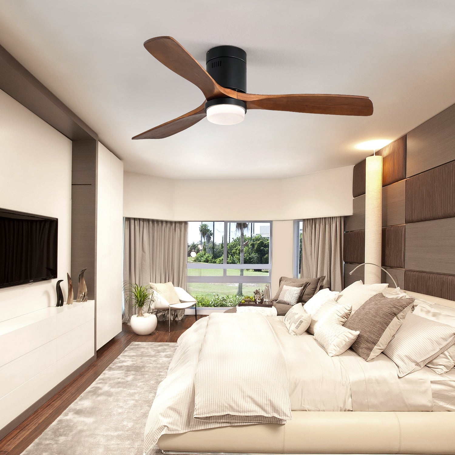 52-inch Ceiling Fan, Light, Silent Reversible Motor, Solid Wood Blades