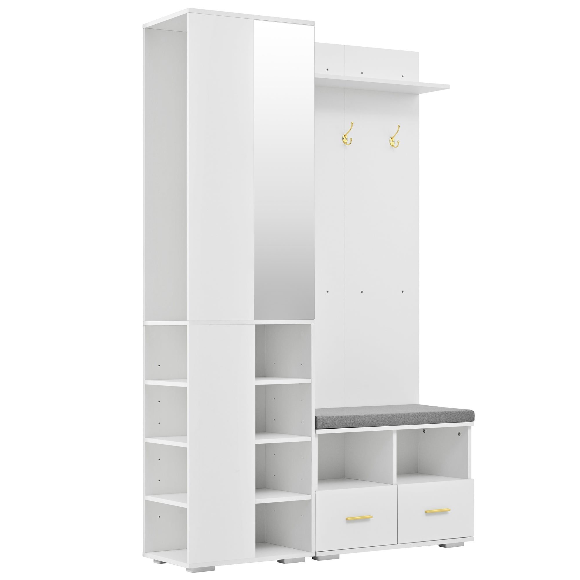 Wardrobe Set Hallway Cabinet Mirror Shoe Bench Clothes Rail 2 Drawers White