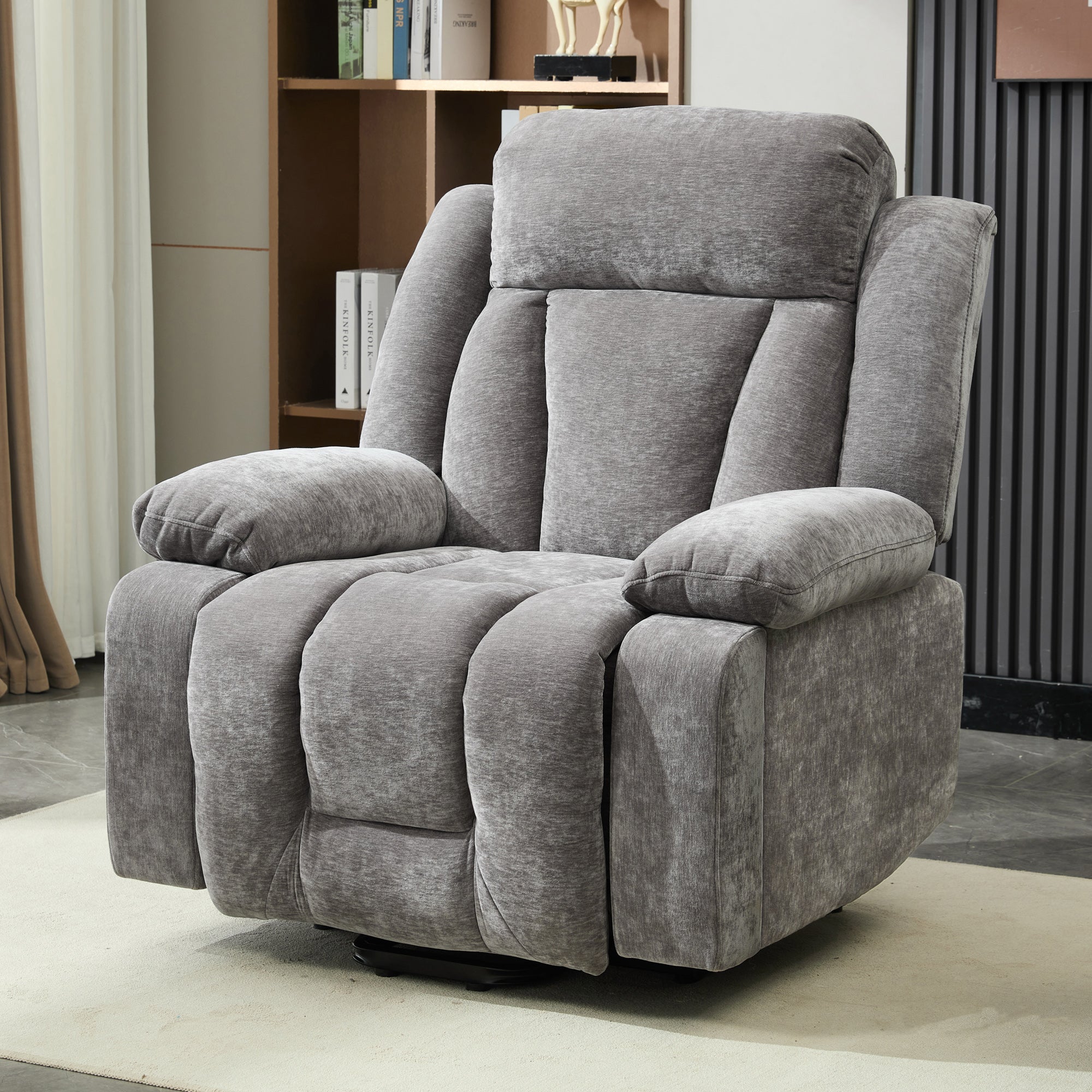 Electric Massage Chair with Lifting Function, Heating, and 8-Point Massage, Grey Fabric