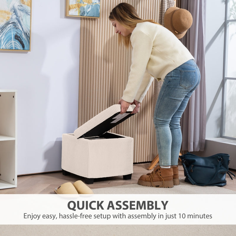 Storage Ottoman Bench Footstool 40cm Storage Chest Corduroy Beige