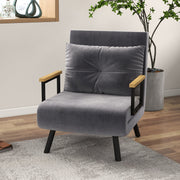 Sleeper Chair Single Sofa Bed Recliner Adjustable Backrest, Dark Grey Velvet