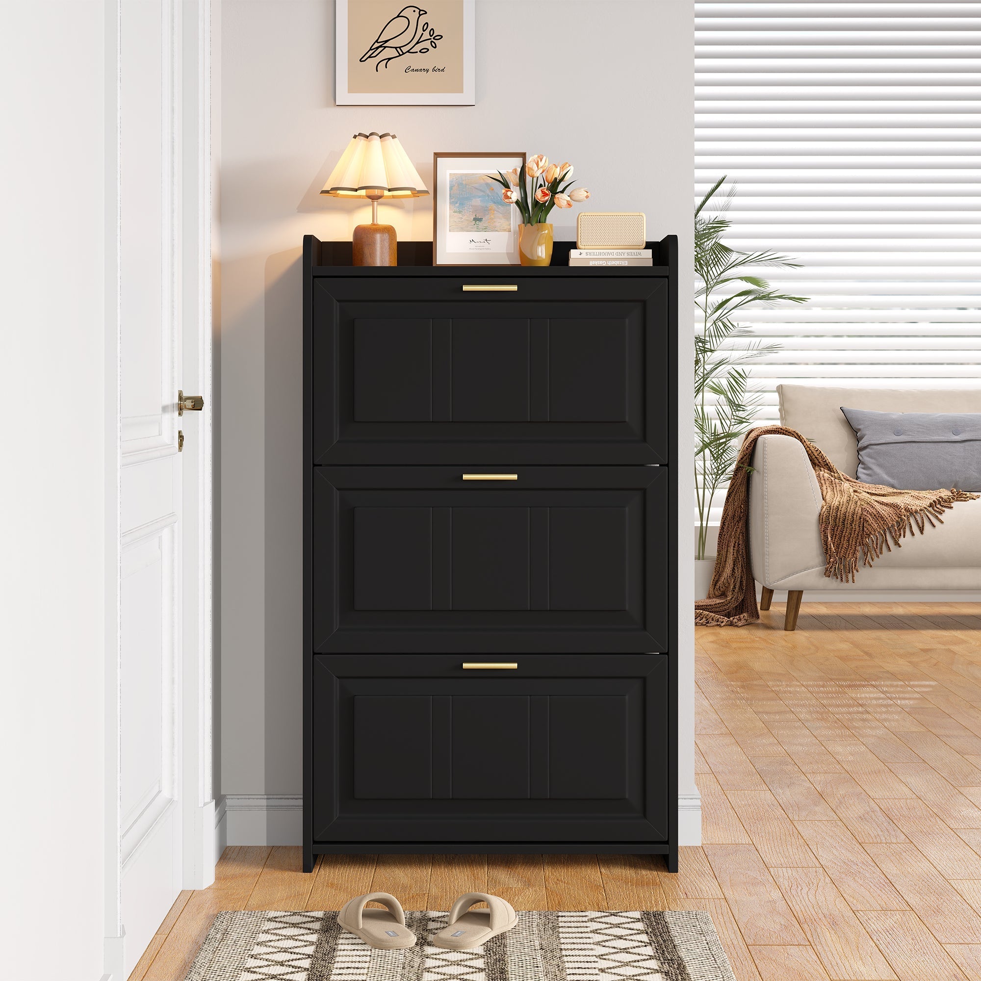 Shoe Cabinet 70x24x120cm 6 Compartments - Black