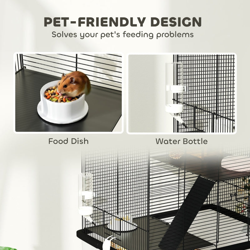 Three-Tier Gerbil Cage, Hamster Cage with Wheels, Deep Bottom, Food Dish, Water Bottle