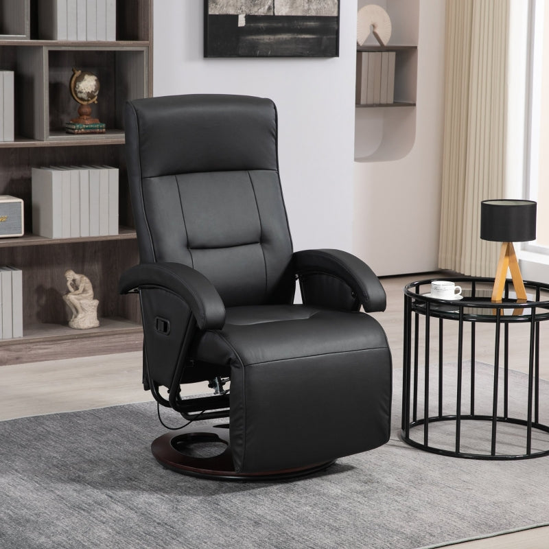Swivel Chair, Upholstered Tilting Footrest Wooden Base, Faux Leather Black