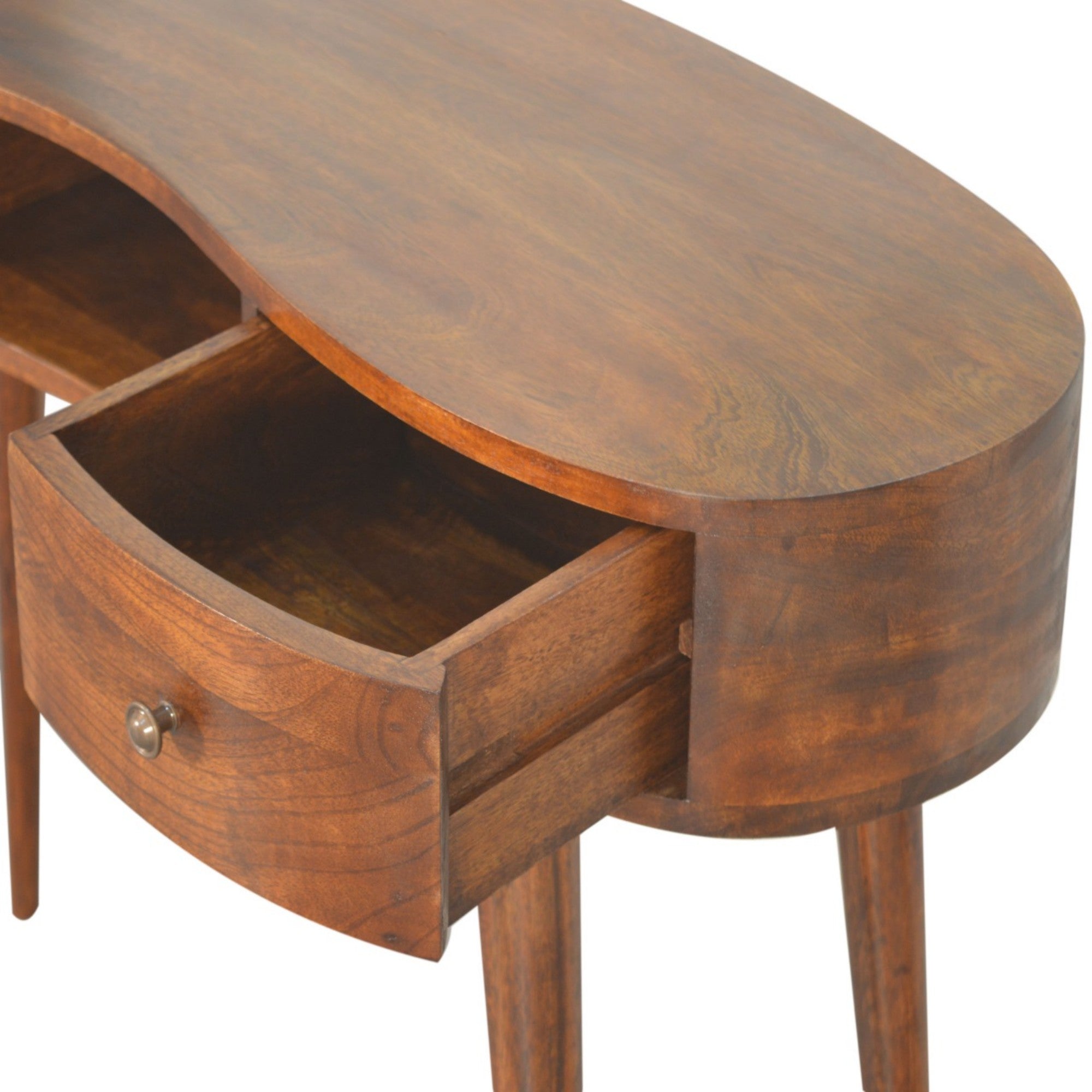 Solid Wood Writing Desk, Chestnut Wave 2 Drawers Open Slot, Dark Brown