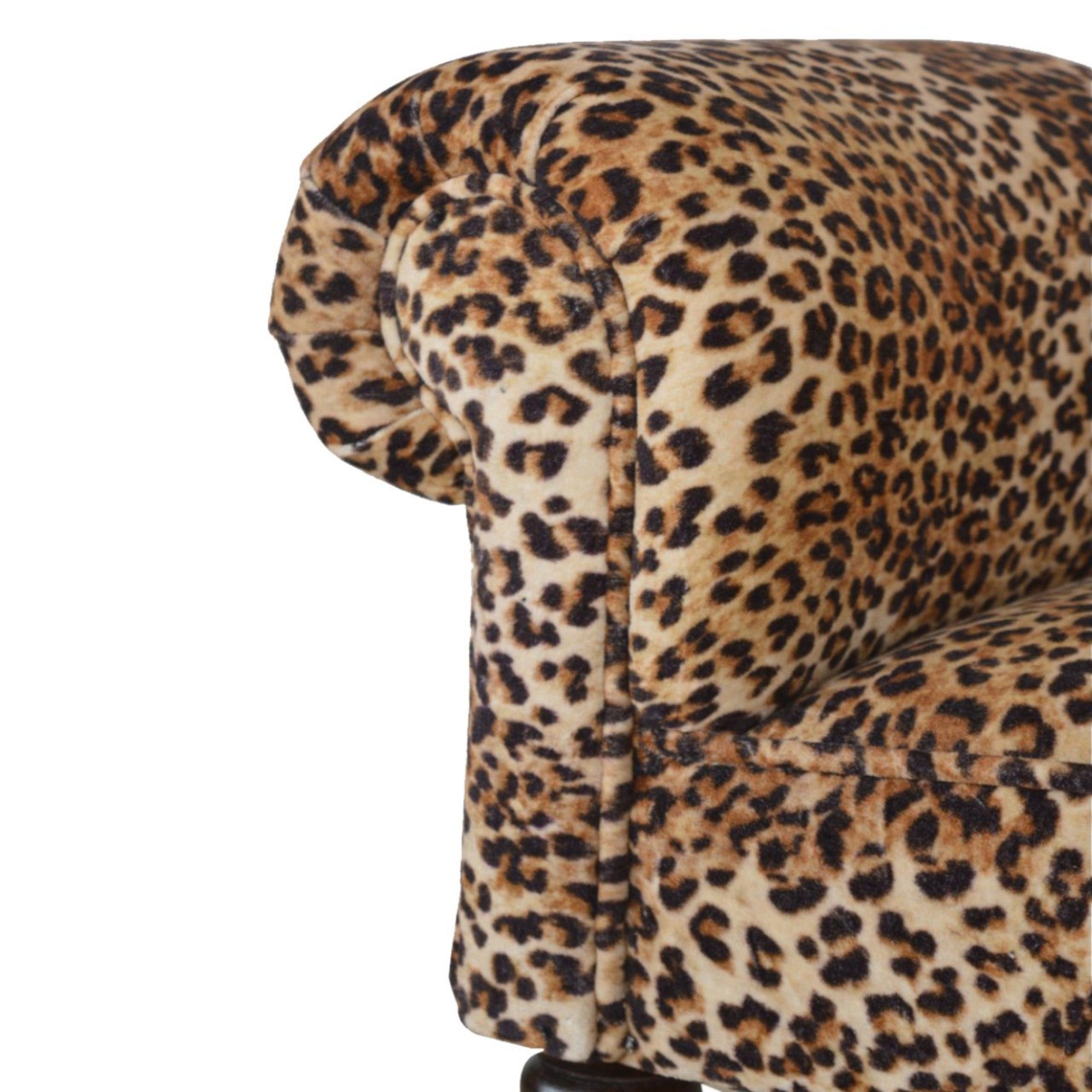Solid Wood Bench, Leopard Print Upholstered Velvet, Brown