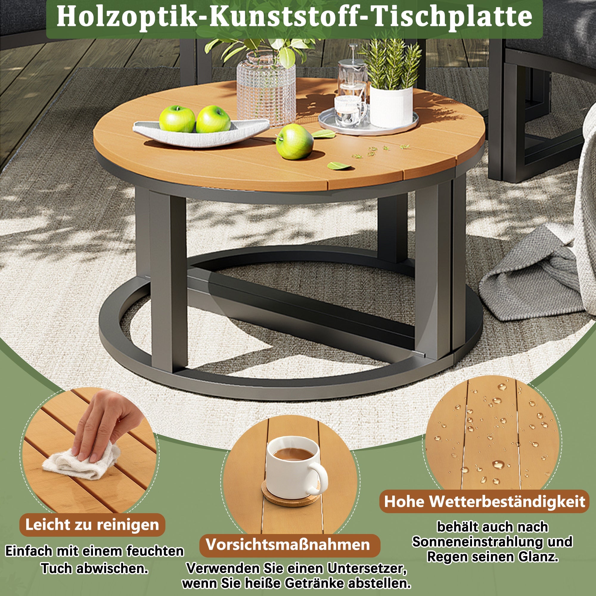 Garden Lounge Set 8-12 Person Round Sofa Adjustable Legs - Grey