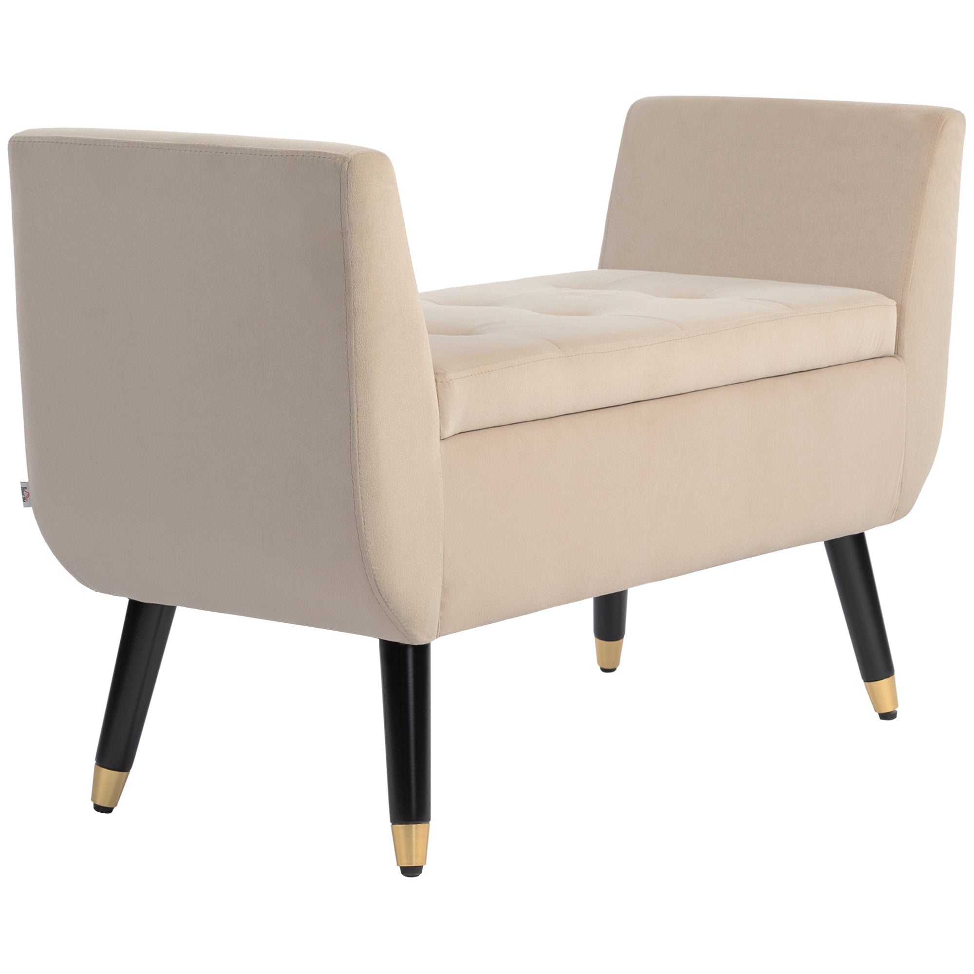 Luxury Upholstered Bench with Storage Armrests Chest Beige