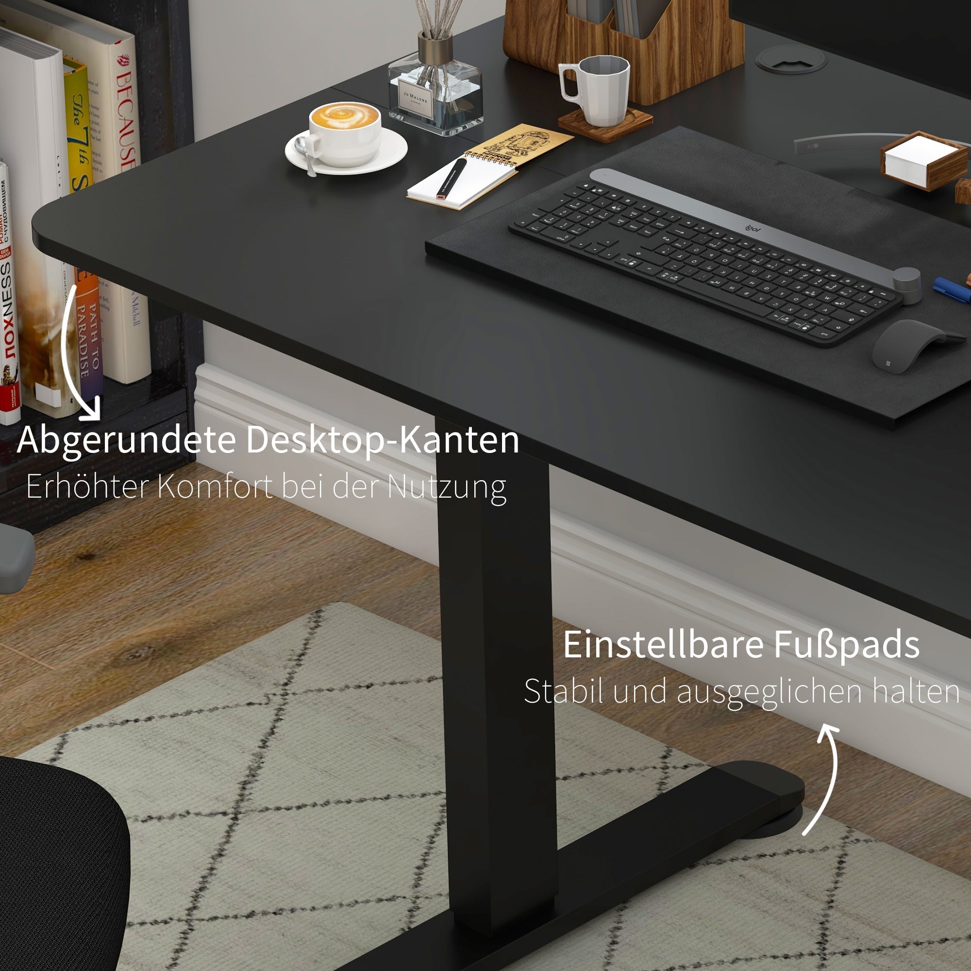 Electric Sit-Stand Desk, Anti-Collision Memory Options 140x70cm, Chipboard Black