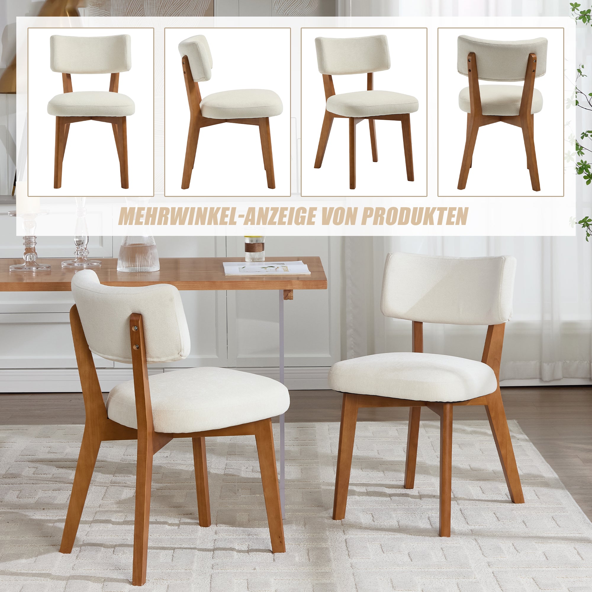 Modern Mid-Century Dining Chair Set of 2, Solid Wood Legs, Fabric Upholstered