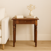 Writing Desk, Turned Leg 1 Drawer, Solid Wood Dark Brown