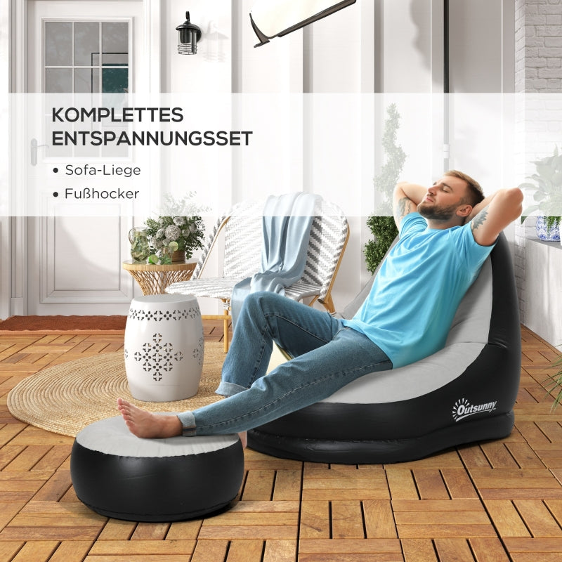 Inflatable Sofa with Footstool, Air Sofa with Cup Holder, Light Grey