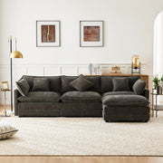 L-Shaped Corner Sofa with Footrest, 3-Seater Upholstered, Chenille Fabric