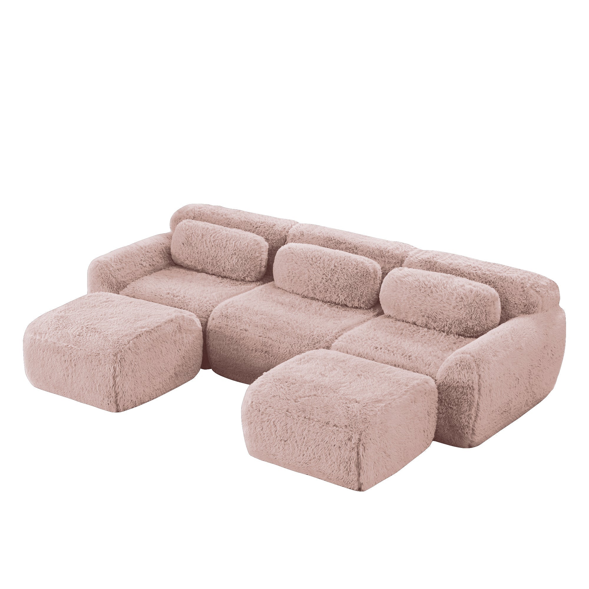 U-Shaped Modular Sofa Plush No Assembly High-Resilience Foam - Pink