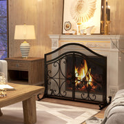 Fireplace Screen, Magnetic Doors, Spark Guard, Steel Black
