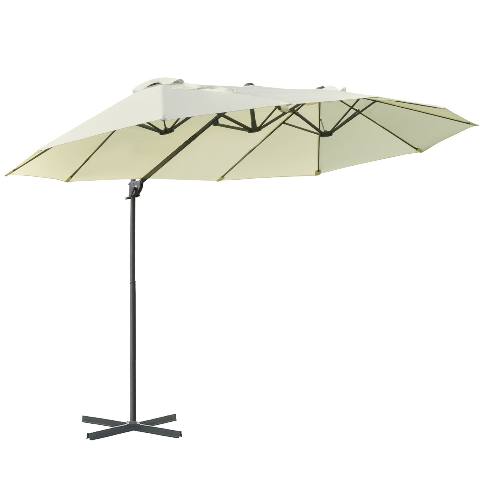 Double Parasol Cantilever Sun Protection Adjustable Crank Metal Cream White