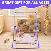 Expandable Gymnastics Bar, Height Adjustable Folding Junior Training, Purple