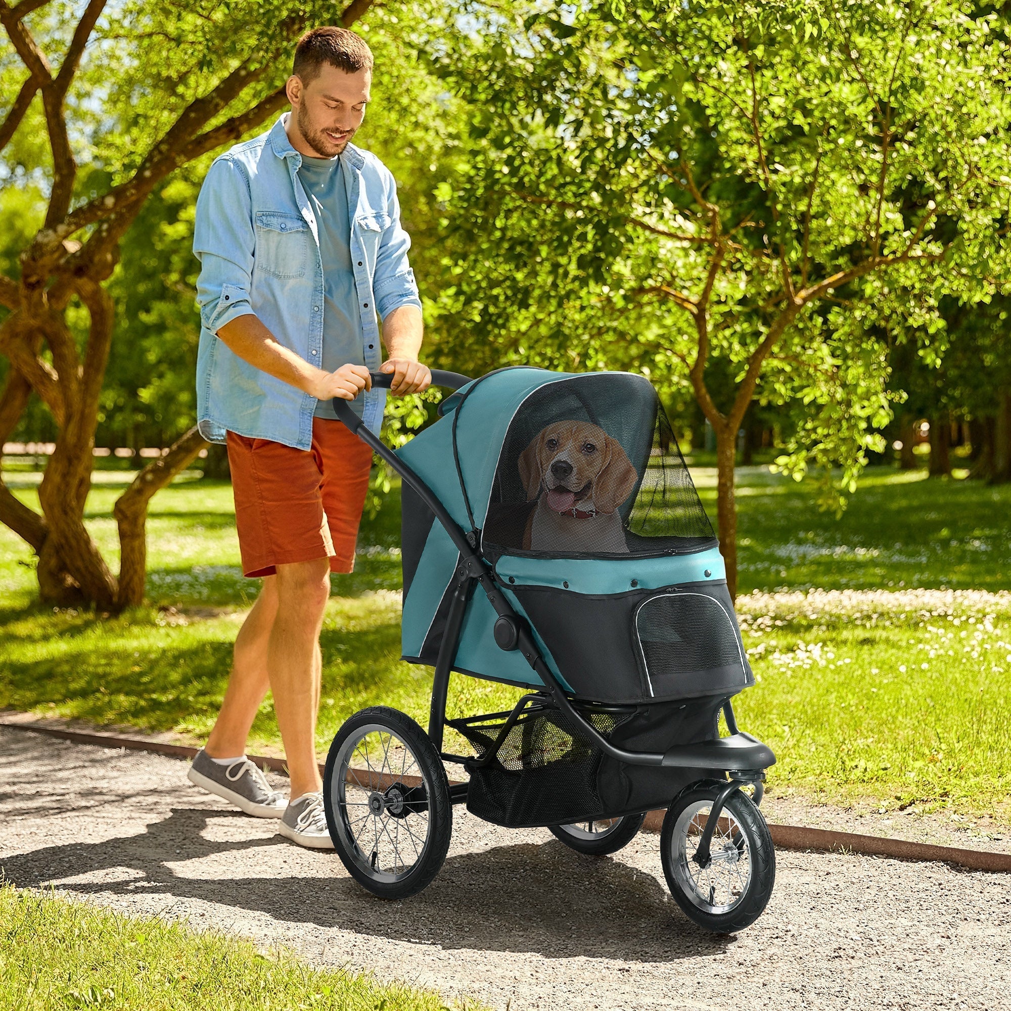 Dog Stroller Foldable All-Terrain 20 kg Dark Green