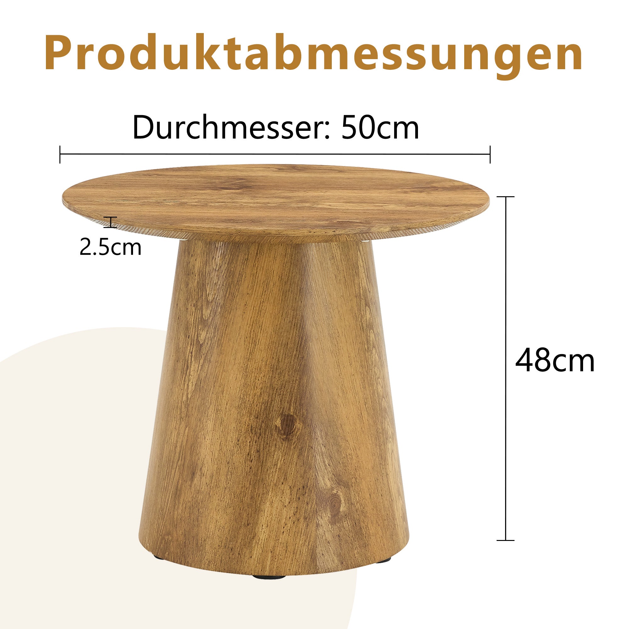Round Coffee Table 50cm Ø 48cm H Side Table - Natural Wood Look MDF