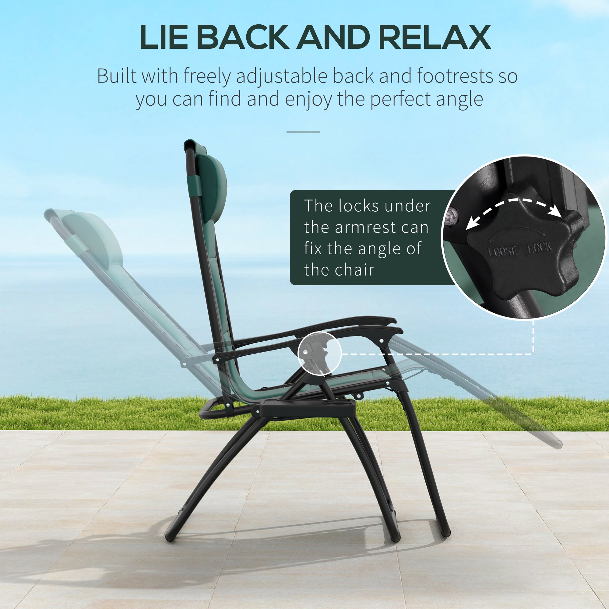 Zero Gravity Lounger Chair Folding Reclining Patio Chair with Padded Seat Cup Holder Green