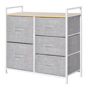 Chest of Drawers, 5 Fabric Drawers, Grey Fabric Wood Metal Frame