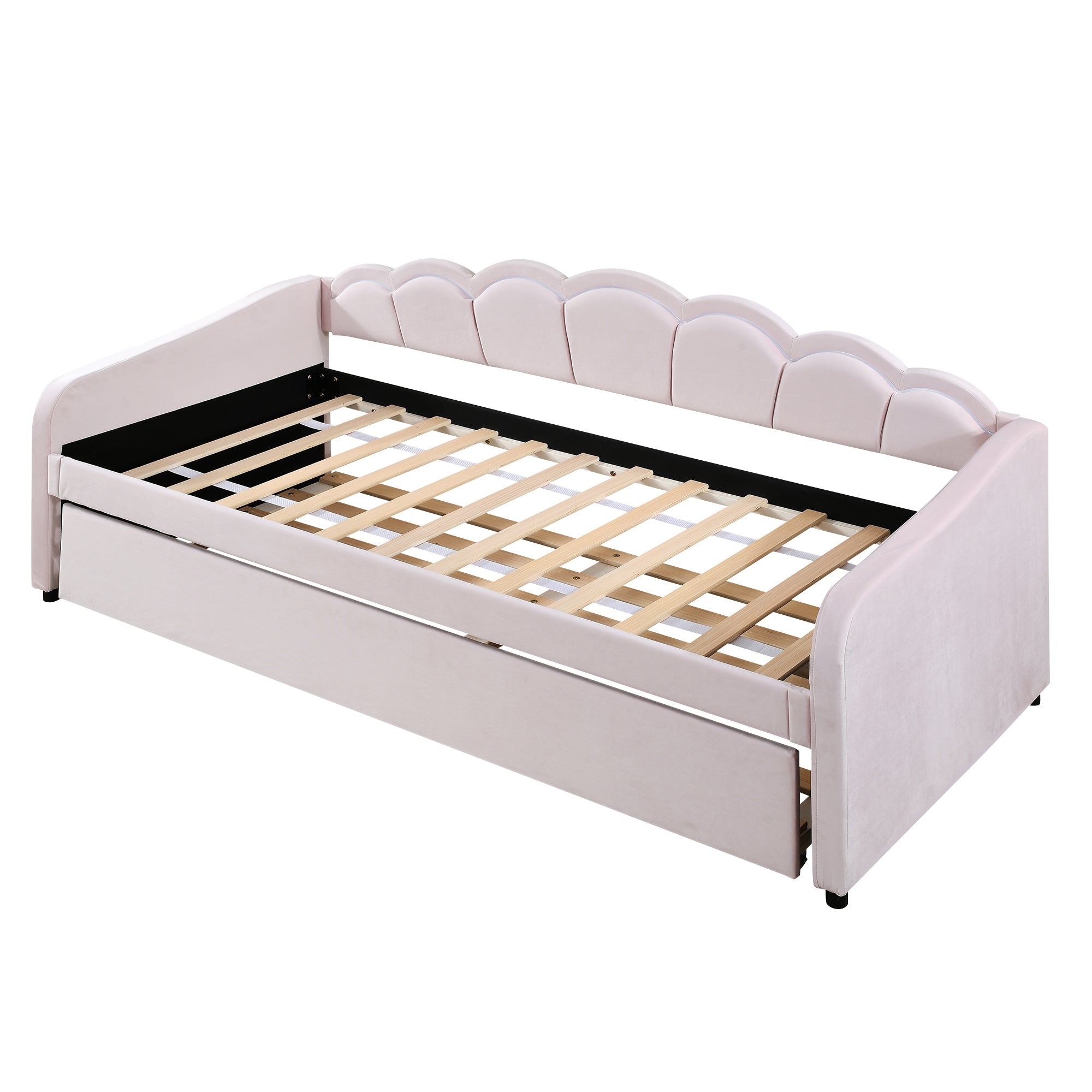 Daybed Sofa Bed 90x200cm Pull-out Bed Ambient Light Remote Control - Velvet Pink