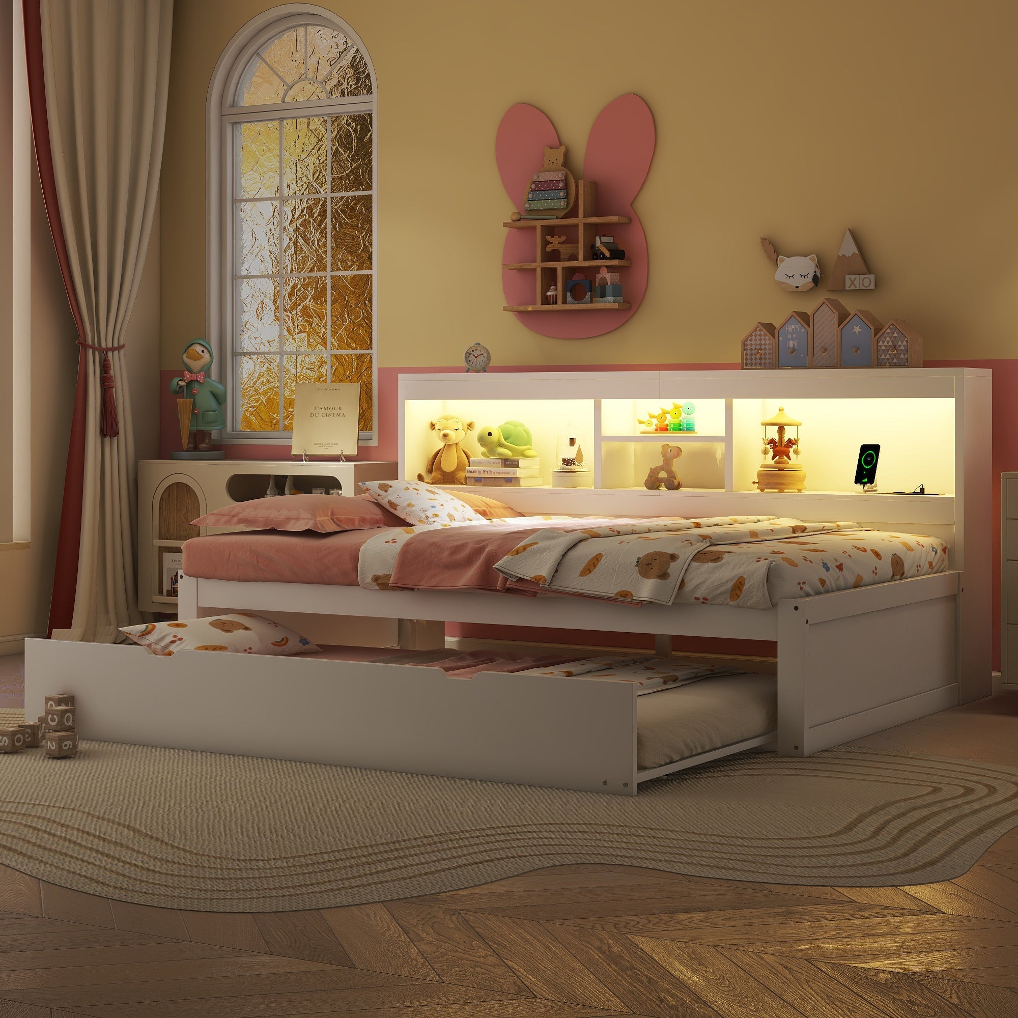Daybed Sofa Bed 90x200cm Pull-out LED Storage USB/Power - White