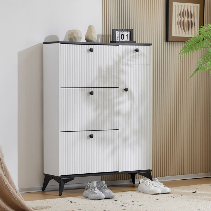 Shoe cabinet with 3 flaps, 1 drawer, 1 door, white