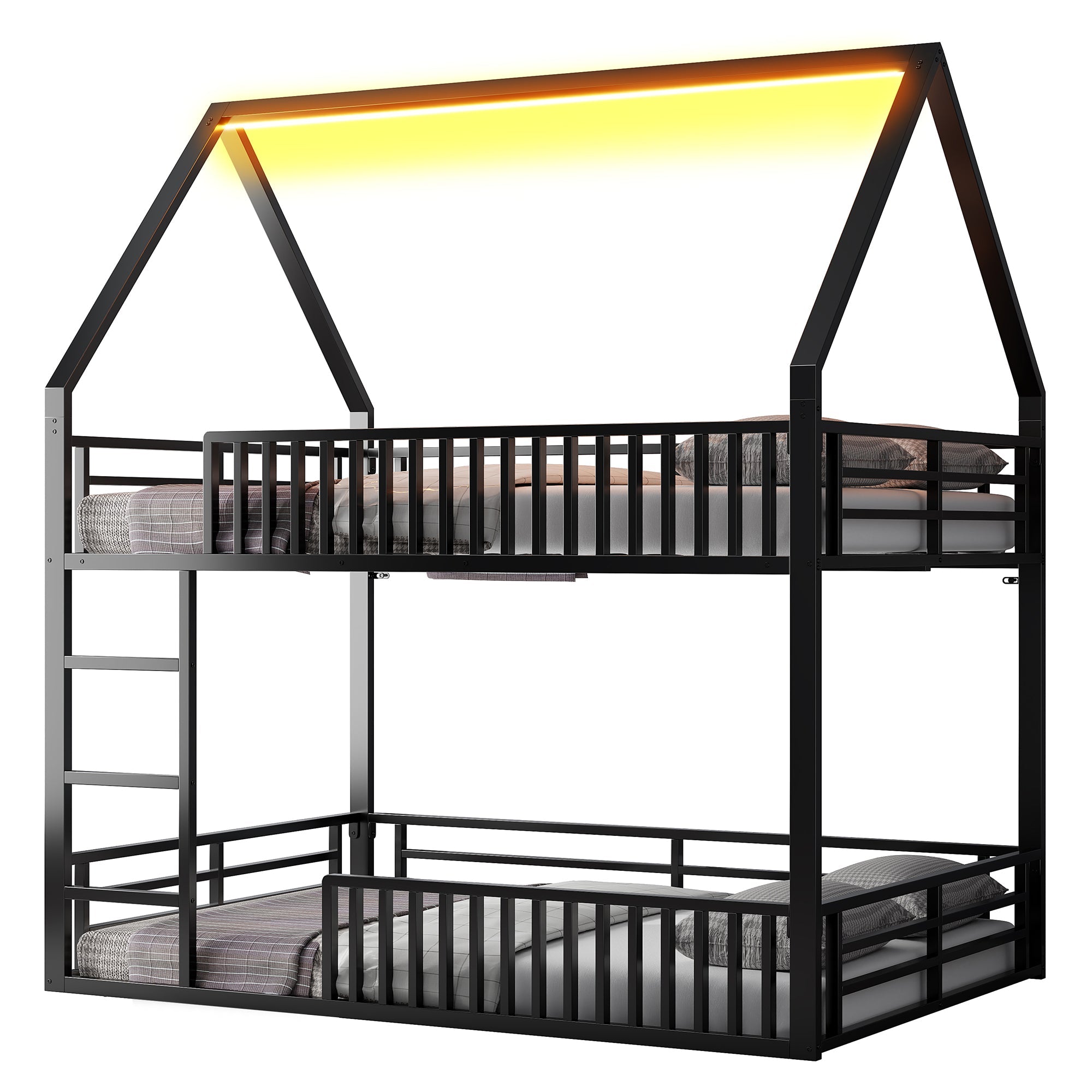 Bunk Bed 140x200 House Design Fence LED Light - Black