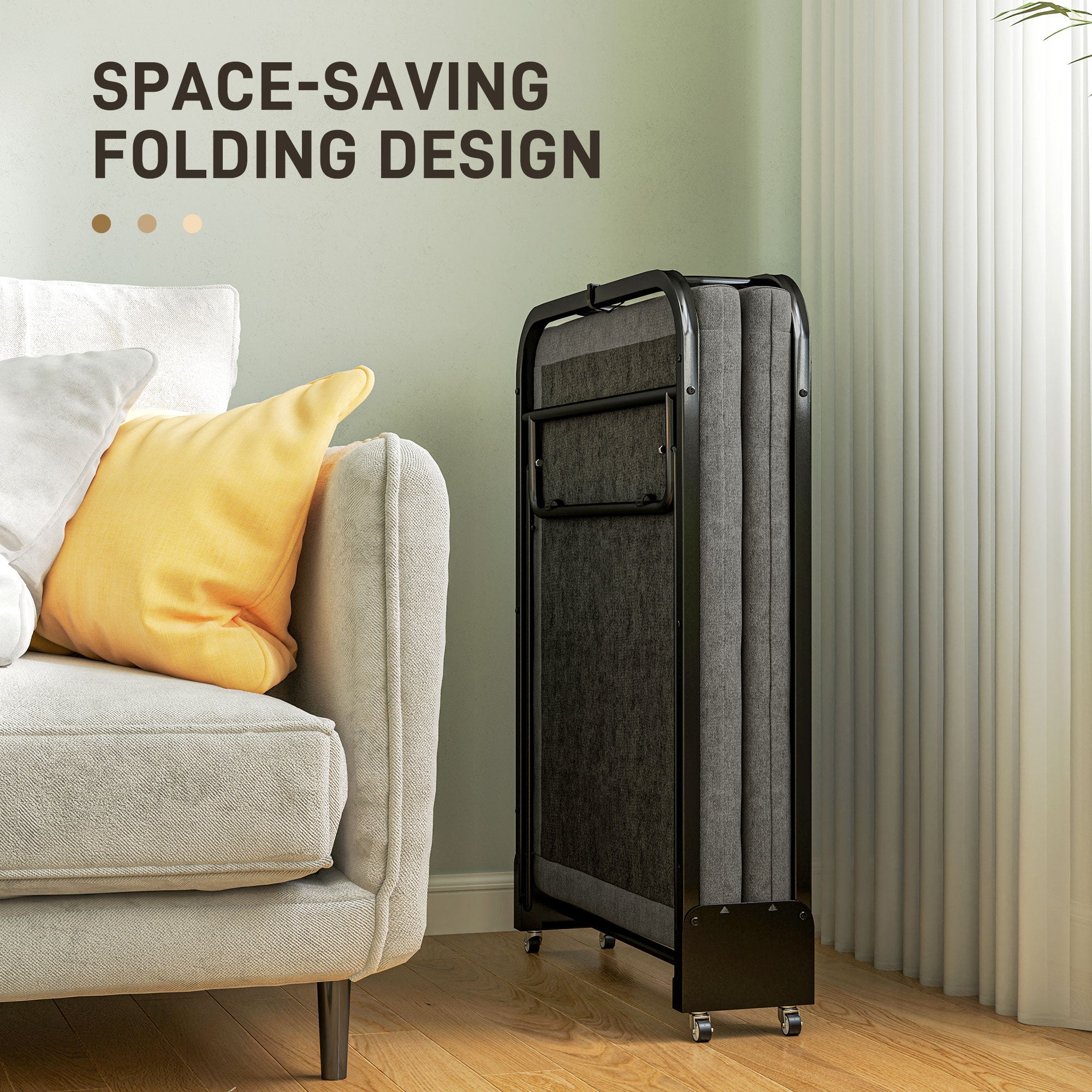 Single Folding Bed with 5-Position Adjustable Back and Wheels, Grey