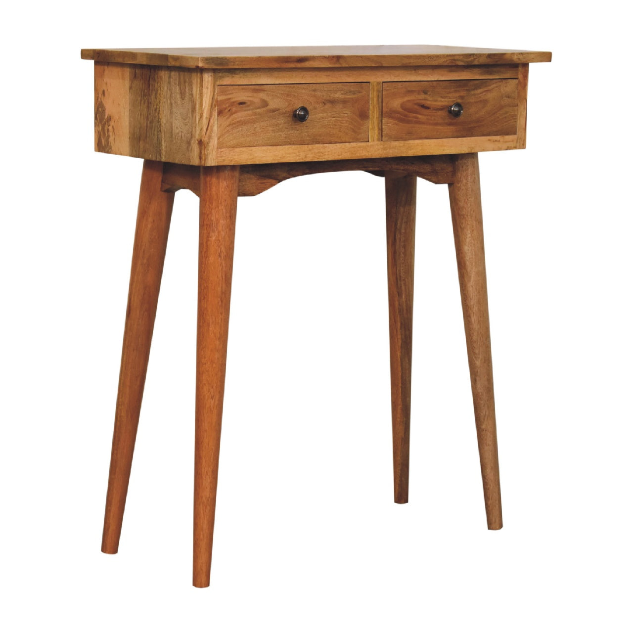 Solid Wood Console Table, Mini Hallway 2 Drawers, Brown