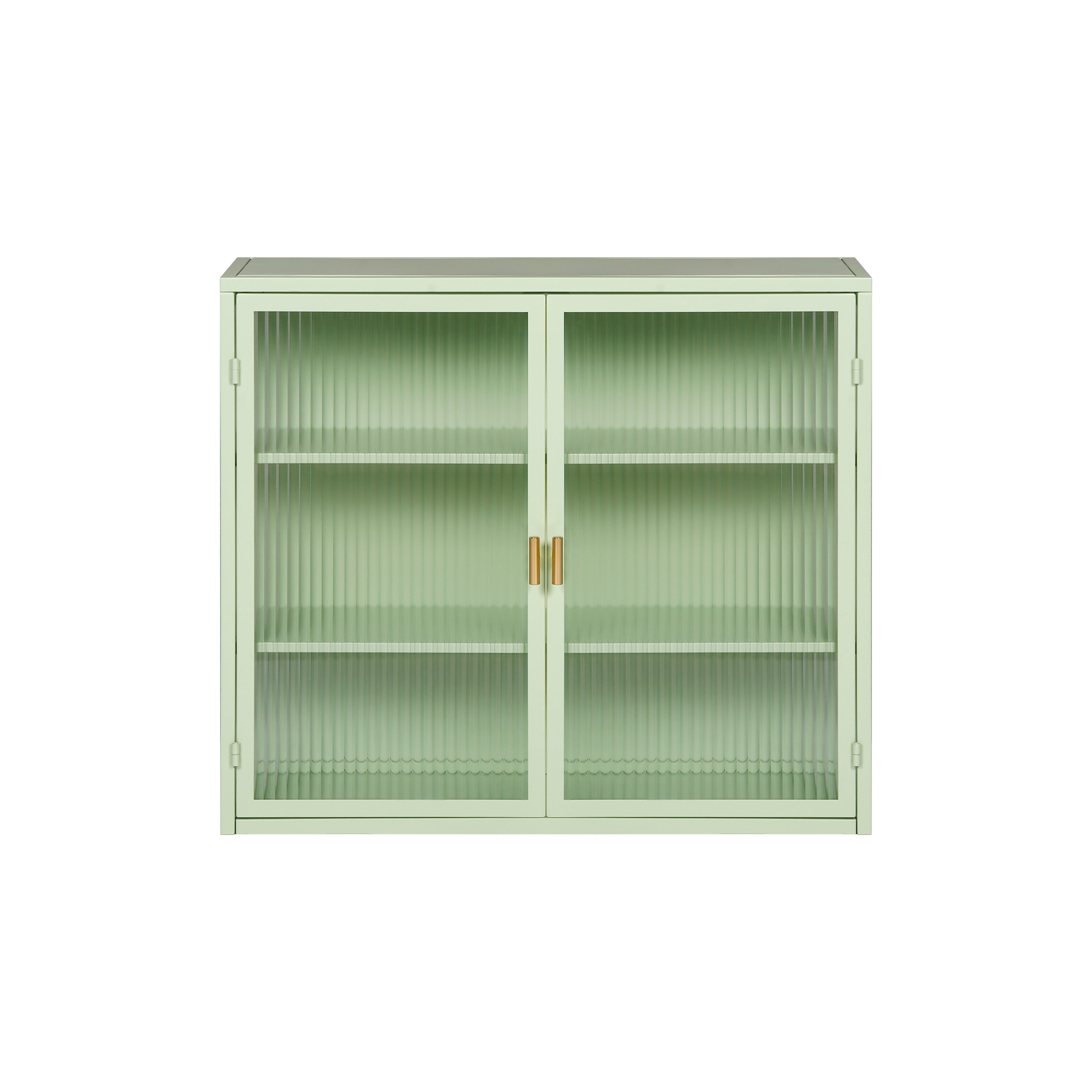 Wall Cabinet, 70CM Modern Two-Door with Three-Tier Storage, Glass Doors (Green)