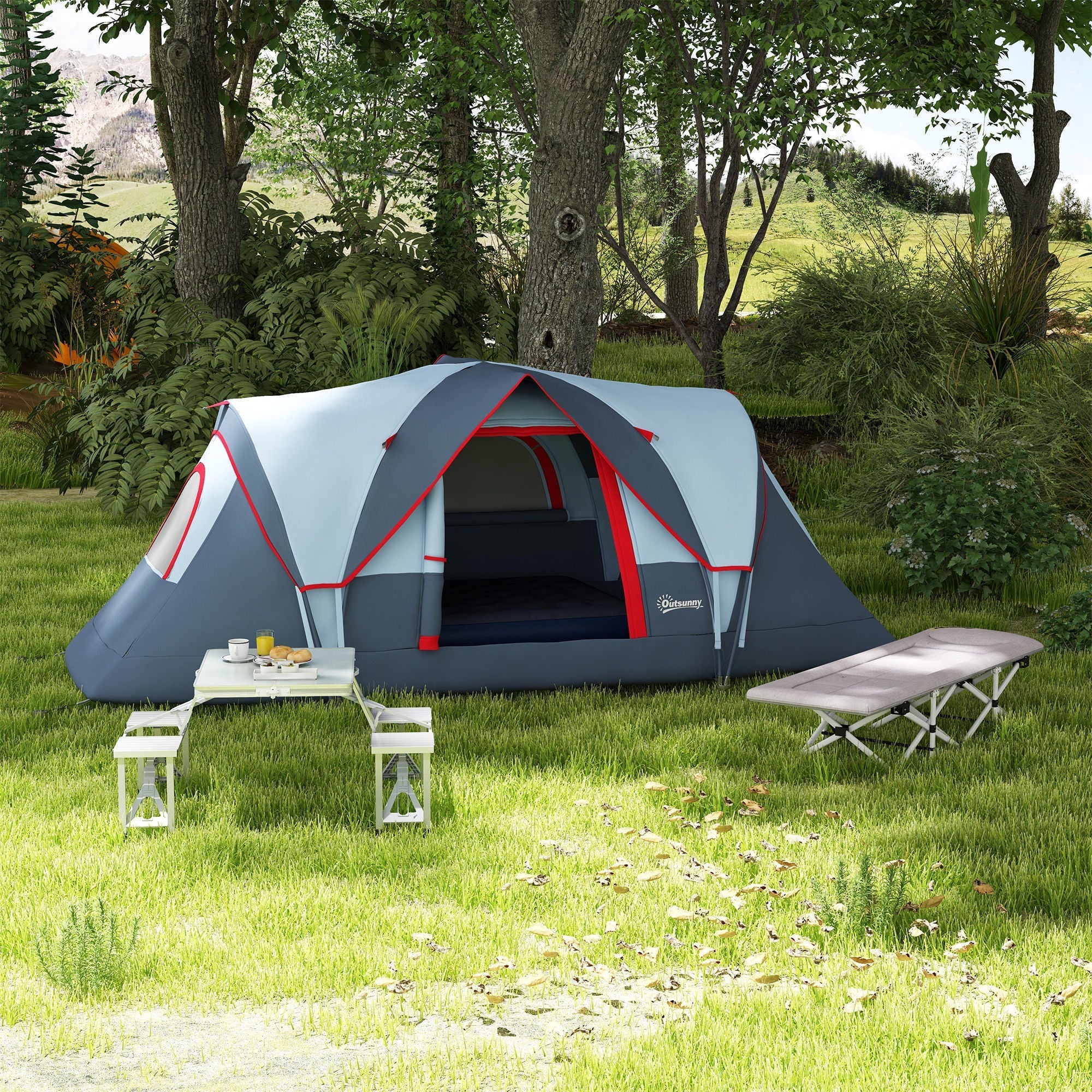 Camping Tent 5-6 Person Tunnel Dome Tent Polyester, Grey