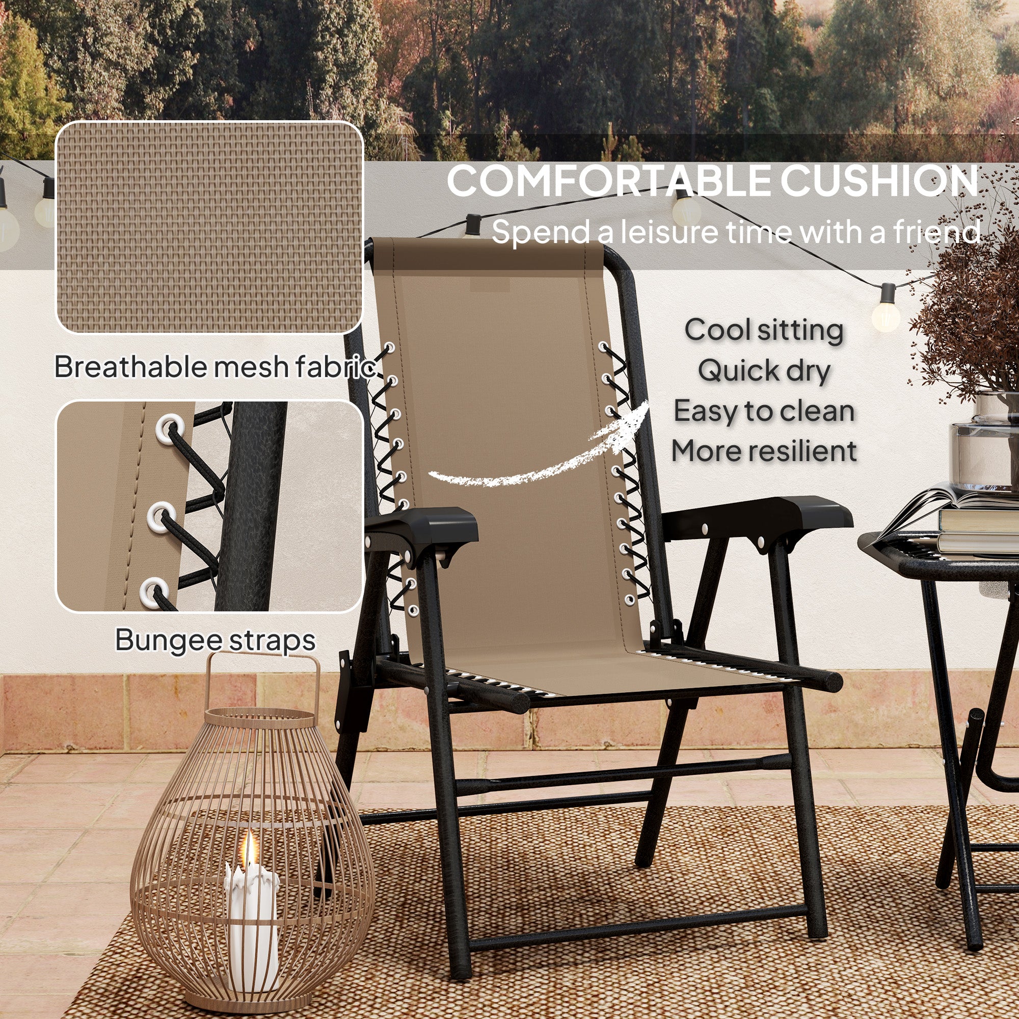 Three-Piece Garden Table and Chair Set Folding Bistro Set Khaki