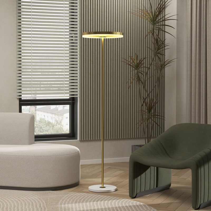 Floor lamp LED dimmable with 3 light colors, foot switch, metal stand, gold