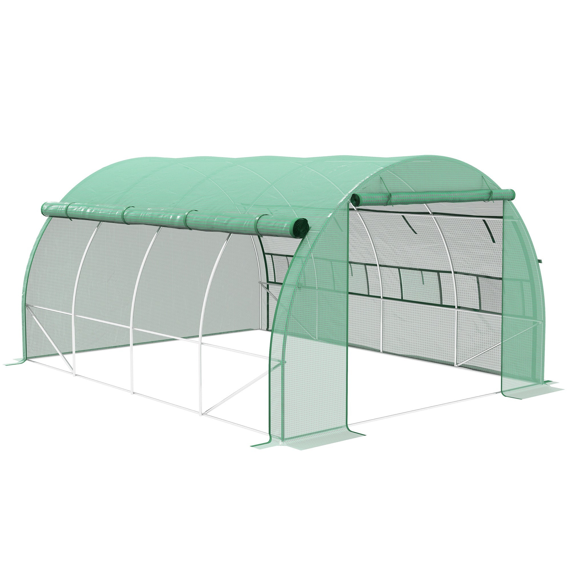 Polytunnel Foil Greenhouse 3.97x3x2m Walk-in UV Protection Roll-up Covers, Green Steel