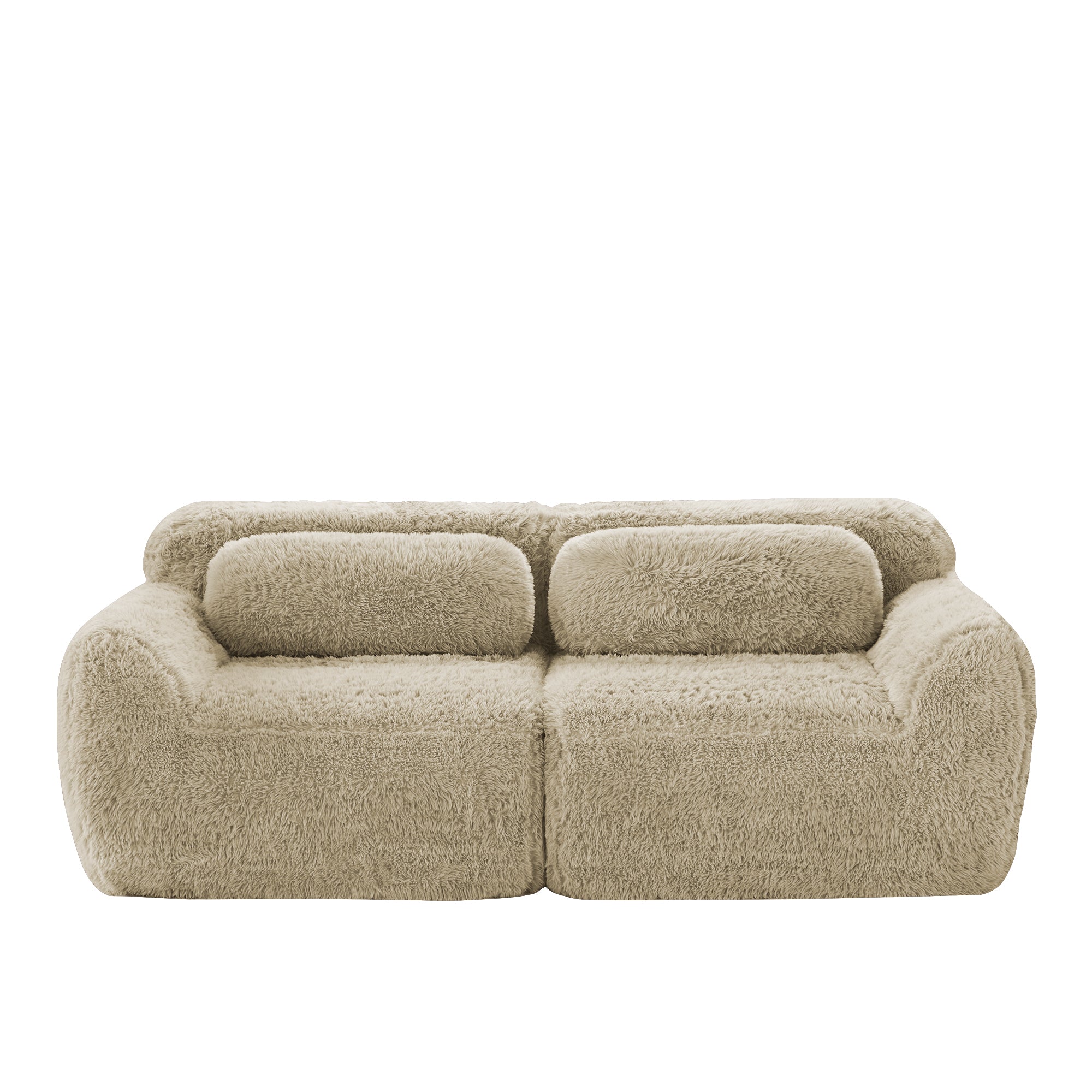 2-Seater Sofa Modular Frameless Plush Fabric - Light Khaki