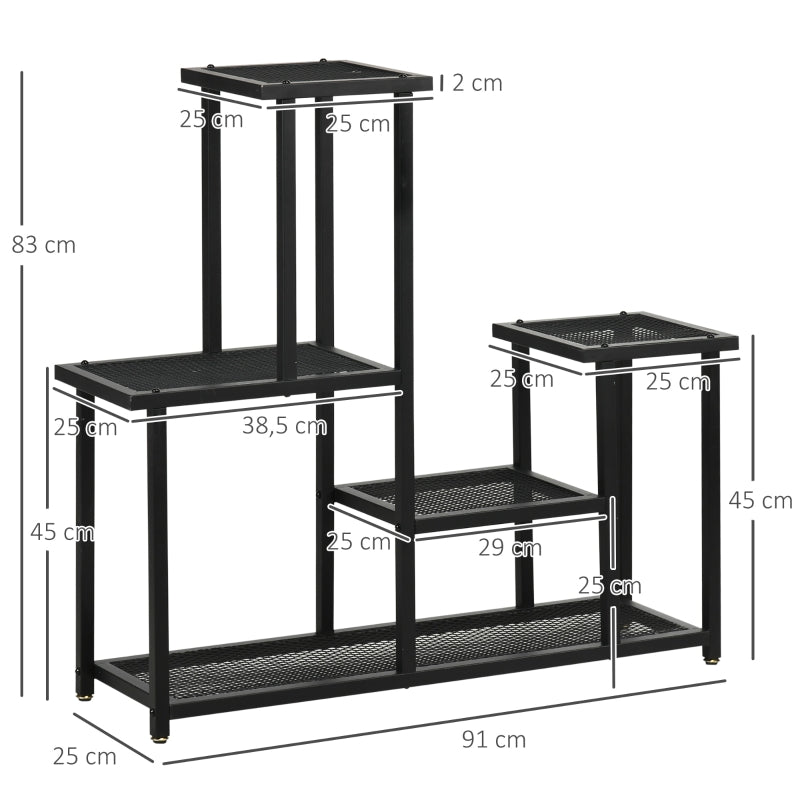 Plant Shelf with 4 Tiers, Multi-Tier Flower Stand, Metal Black